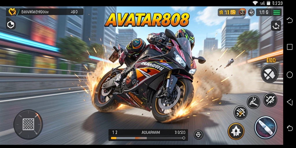 Tampilan gameplay balapan motor yang seru dan mendebarkan di AVATAR808.