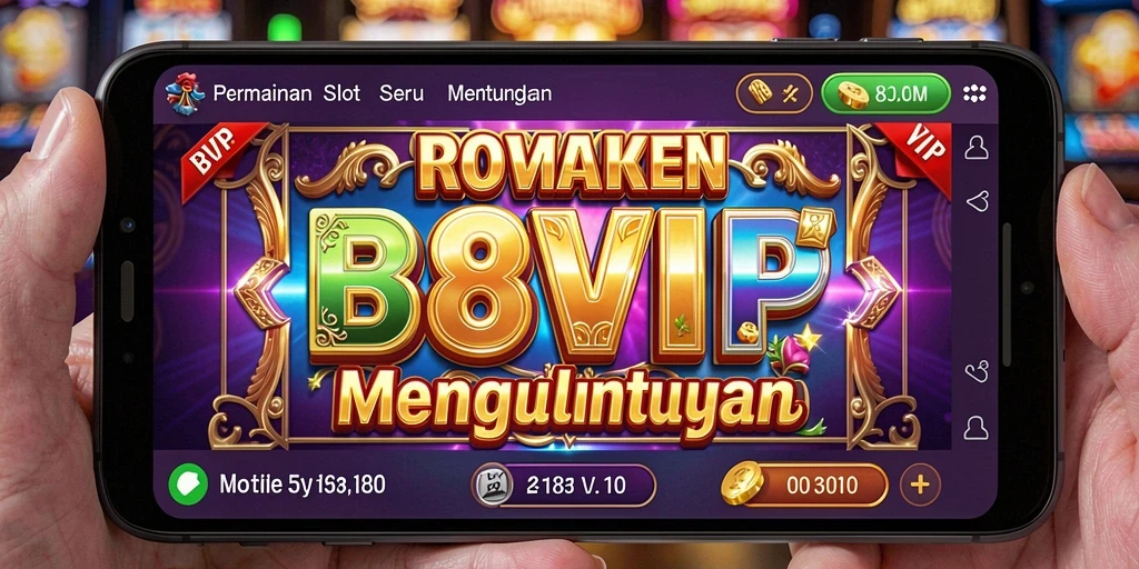 Tampilan gameplay B8VIP yang menggembirakan dengan mesin slot berwarna-warni.