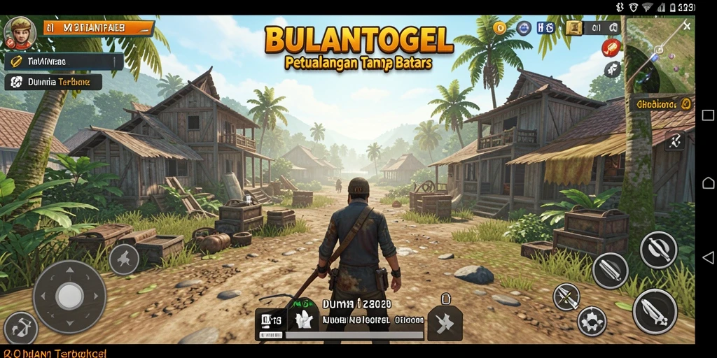 Tangkapan layar gameplay BULANTOGEL yang menunjukkan petualangan di dunia terbuka.