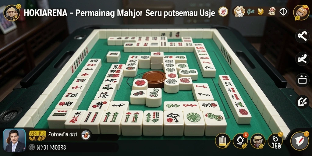 Screenshot gameplay HOKIARENA menampilkan aksi permainan Mahjong yang seru.