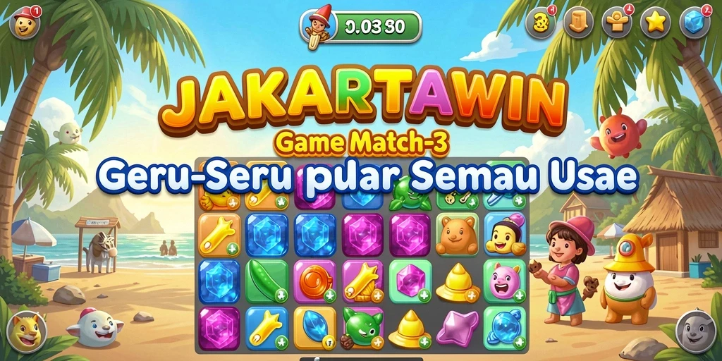 Screenshot JAKARTAWIN menampilkan aksi gameplay Match-3 yang menarik.