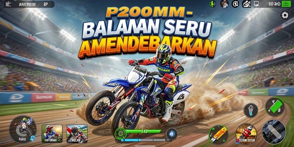 Screenshot P200M menampilkan aksi balapan yang penuh kecepatan.