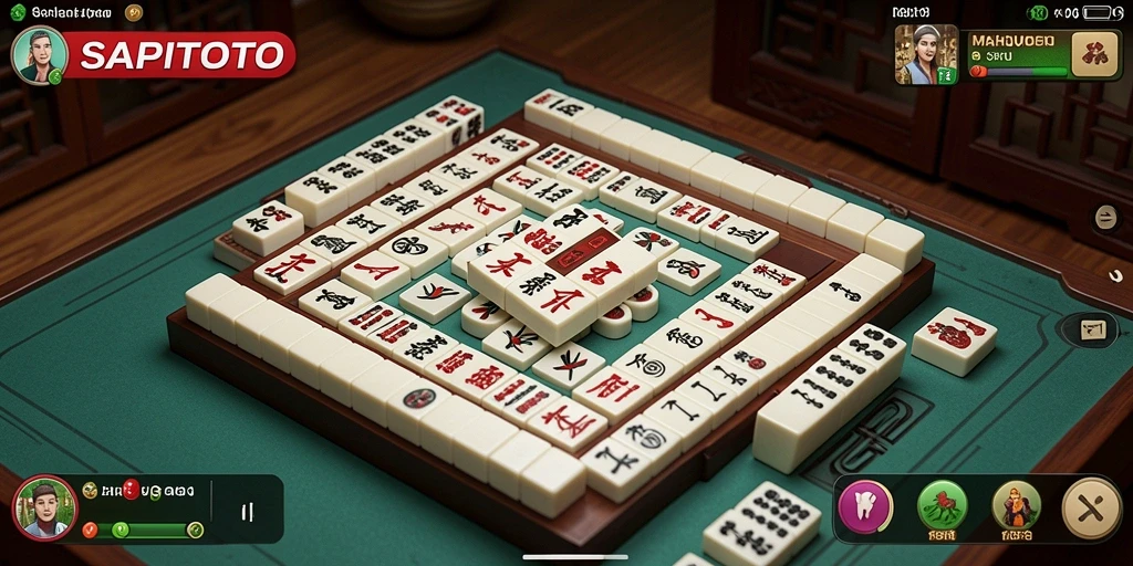 Tampilan gameplay SAPITOTO yang mendebarkan dengan ubin Mahjong yang berwarna-warni.