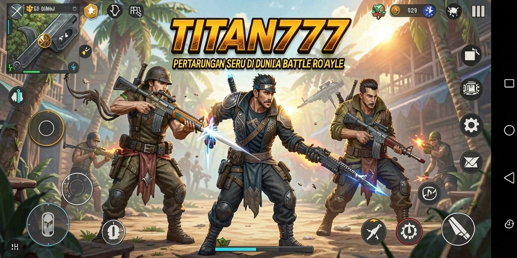 Gameplay intens di TITAN777 saat bertempur dalam arena Battle Royale.