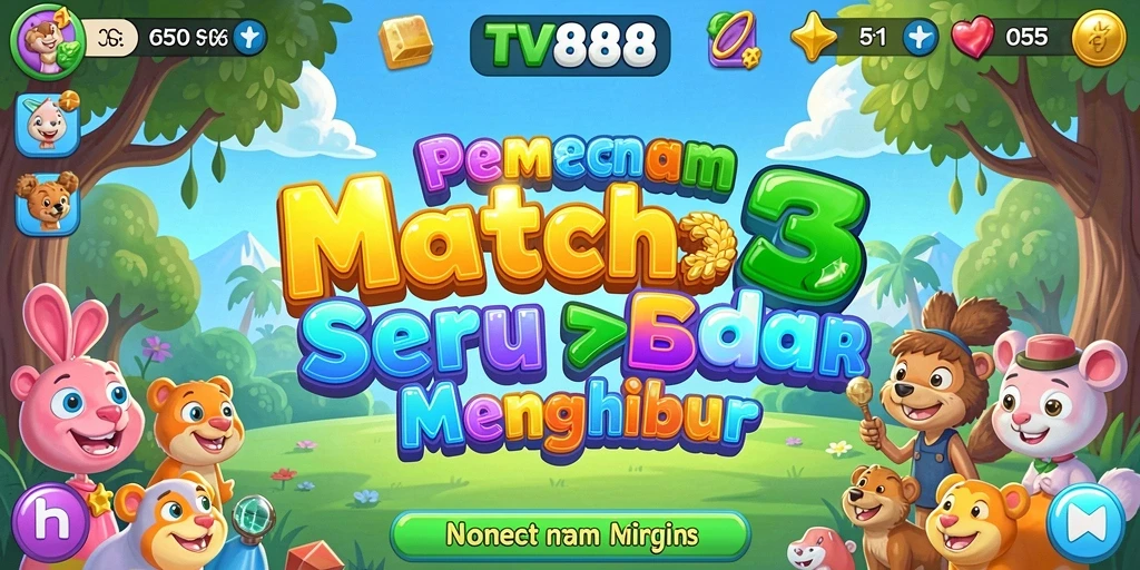 Tampilan permainan Match-3 di TV888 dengan warna-warni cerah dan menarik.
